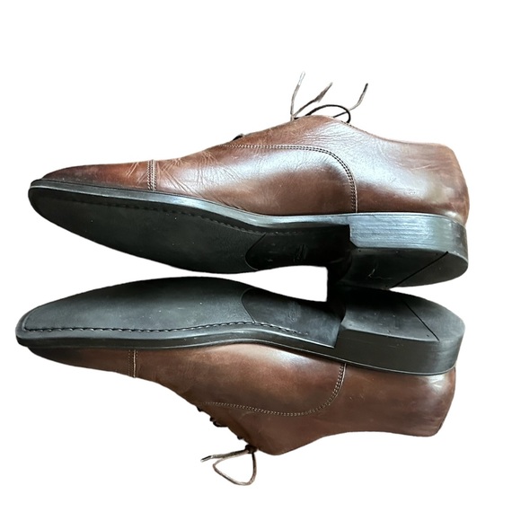 SANTONI Italy | Darian Brown Leather Lace Up Plain Cap Toe Oxfords | Men's 8 1/2 - Picture 6 of 8
